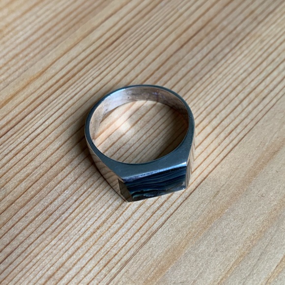 925 Mexico Silver Ring with Dark Agate type stone - Picture 4 of 6